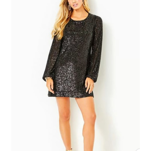 NWT Lilly Pulitzer Nicoline Long Sleeve Black Sequin Dress Womens Size 10 - Picture 1 of 8